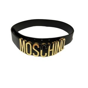 NEW MOSCHINO black and gold leather belt 41” in length